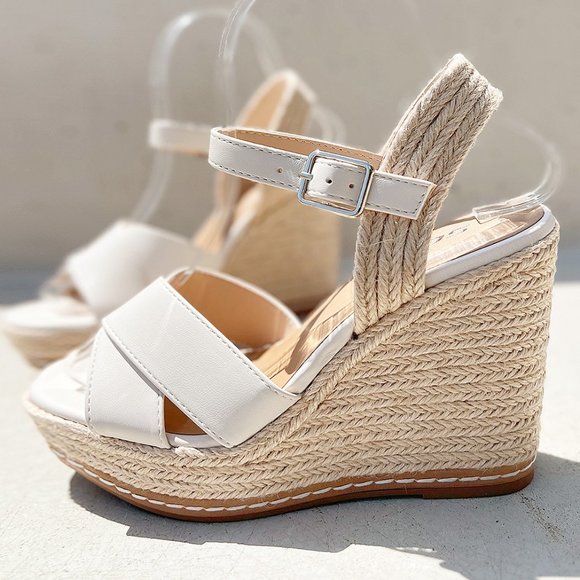 NEW Crisscross Strap Espadrille Natural Straw Jute Platform Wedges Sandals BONE - Picture 1 of 16